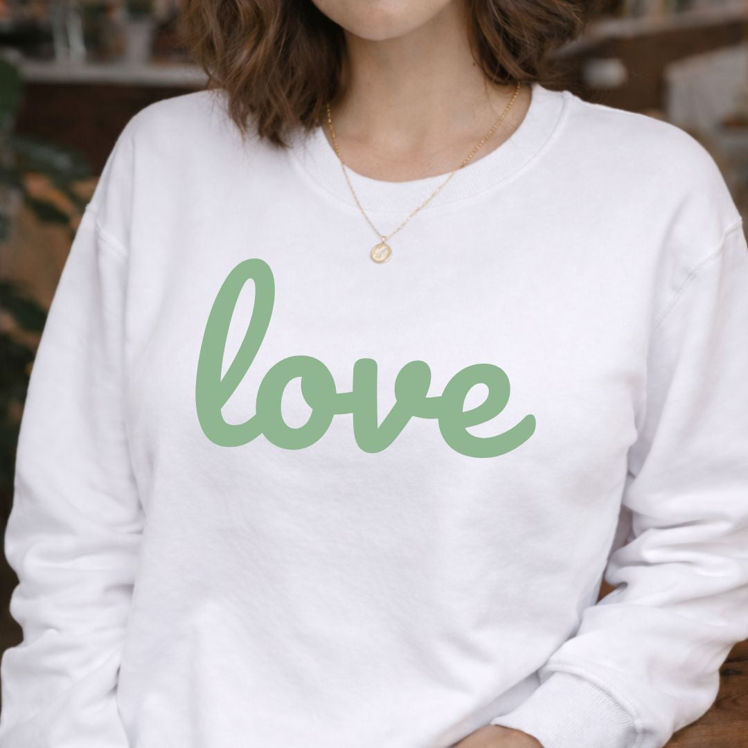 White Love Graphic Sweatshirt | Cosy Spring Sweatshirt | Kim and Tonic