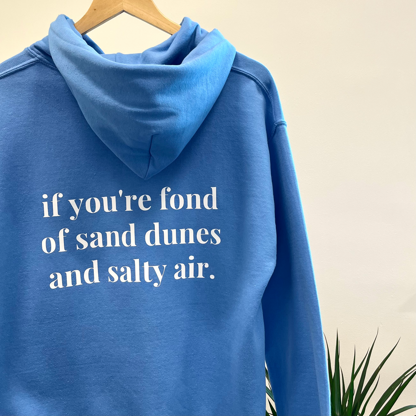 IF YOU'RE FOND OF SAND DUNES HOODIE. Blue with white print.