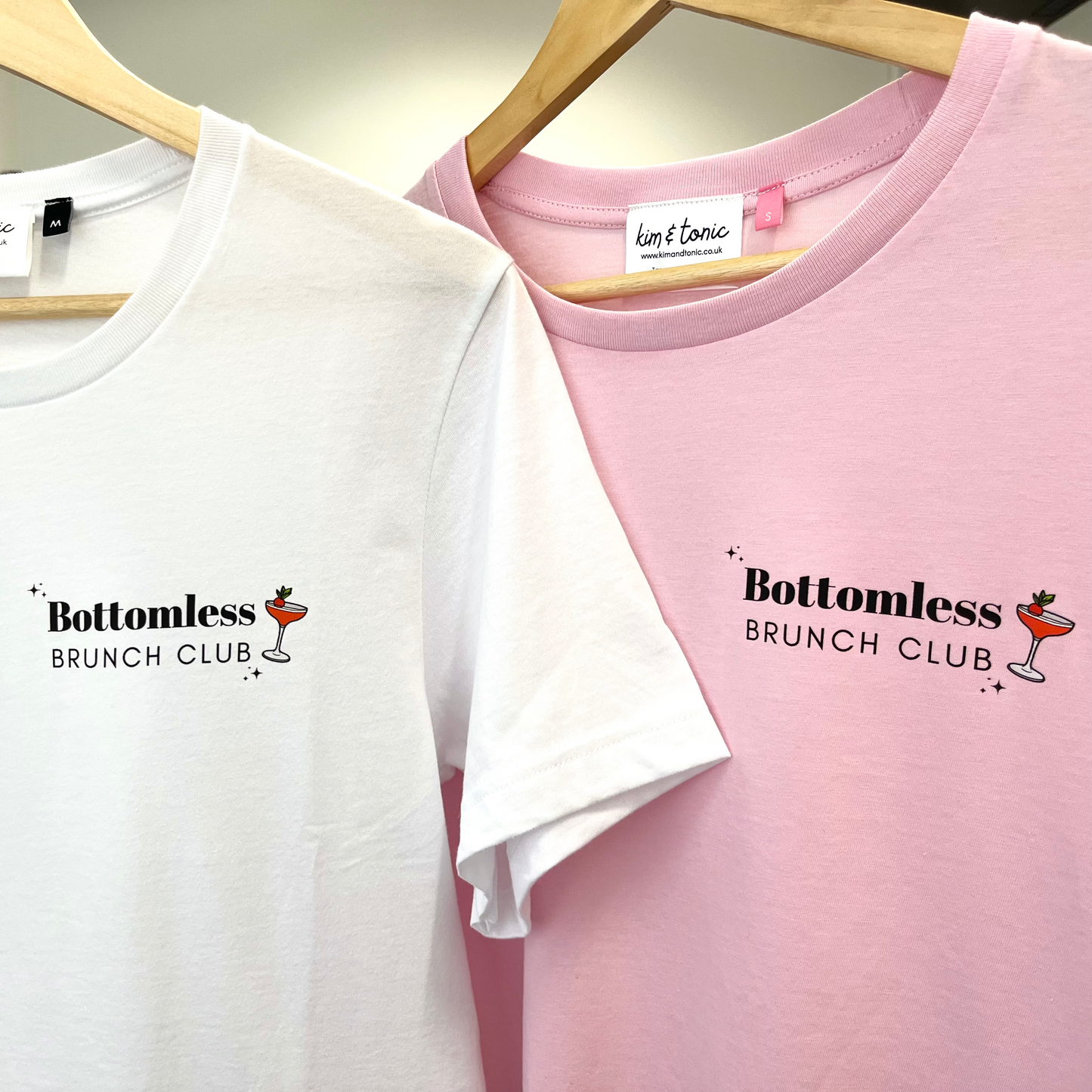 BOTTOMLESS BRUNCH CLUB. White with black print.
