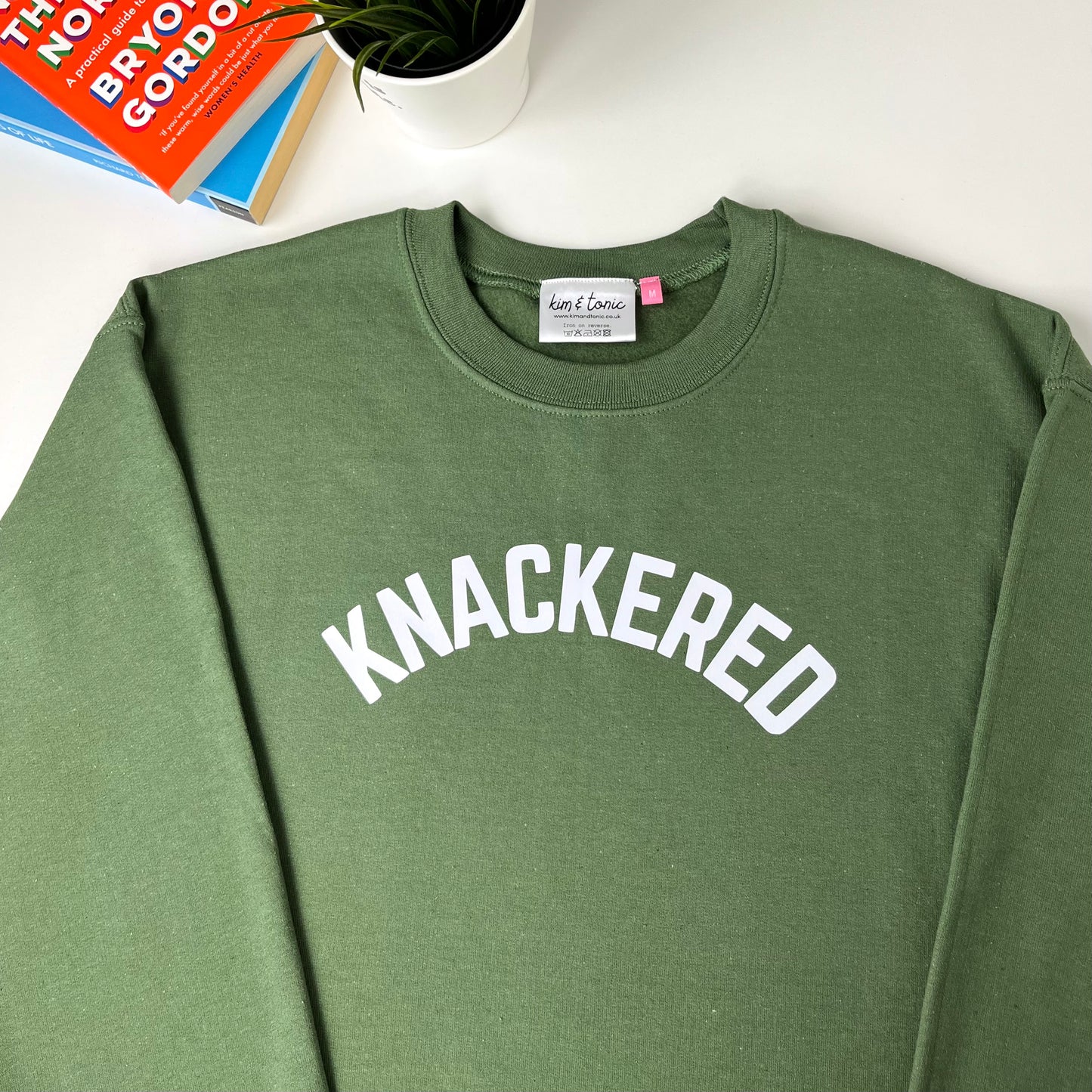 KNACKERED SWEATSHIRT. Khaki with white print.