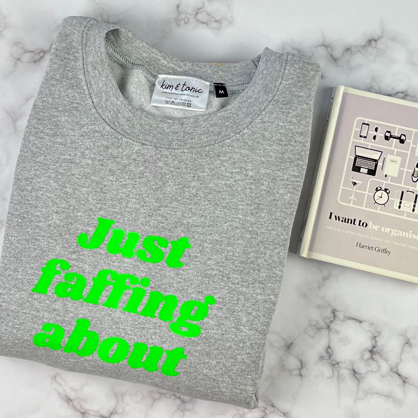 JUST FAFFING ABOUT SWEATSHIRT. Grey with fluro green print.