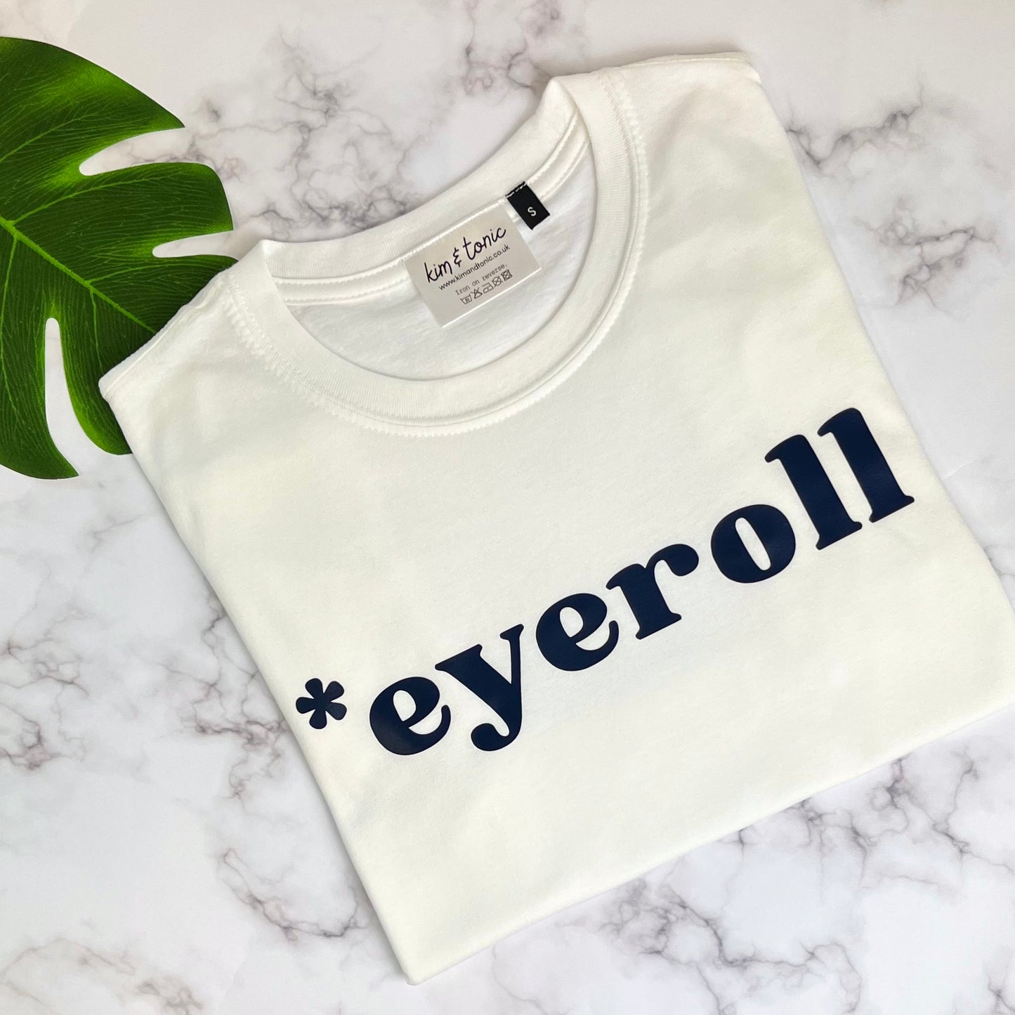 EYEROLL T-SHIRT. White with navy print.