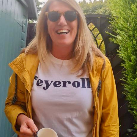 EYEROLL T-SHIRT. White with navy print.