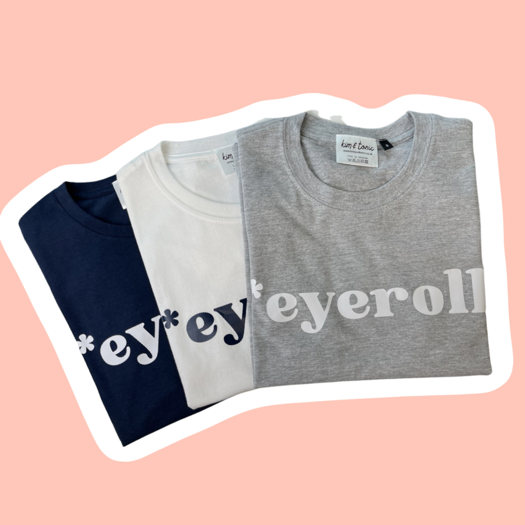 EYEROLL T-SHIRT. Grey with white print.